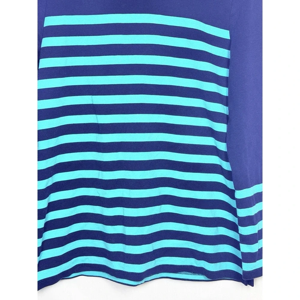Talbots Striped Mock Neck Top Womens Large Blue Teal Cotton Modal Stretch Knit